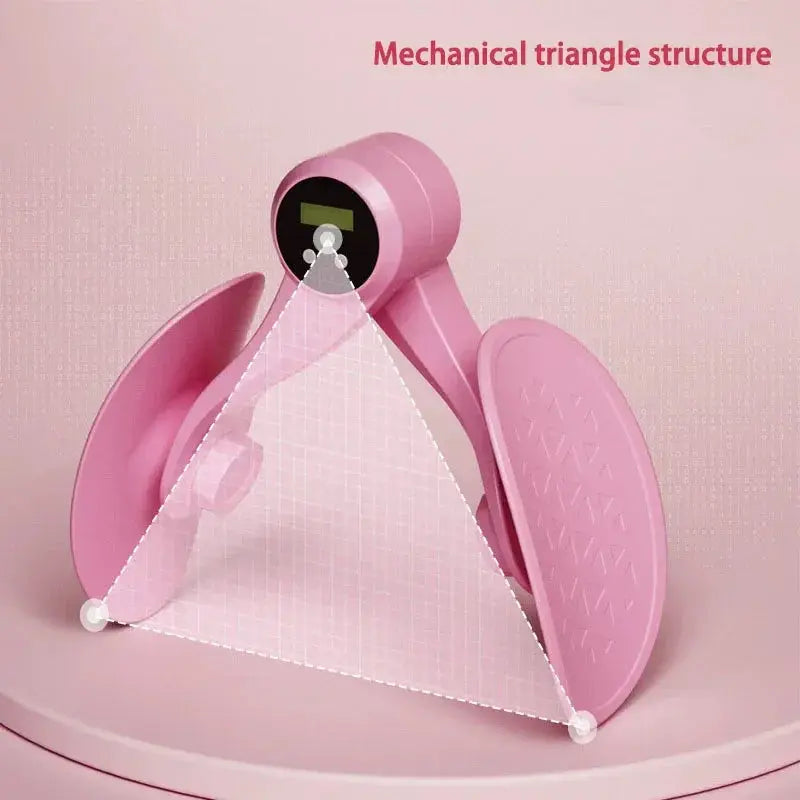 Pink exercise pedal exerciser with mechanical triangle structure on a pink background