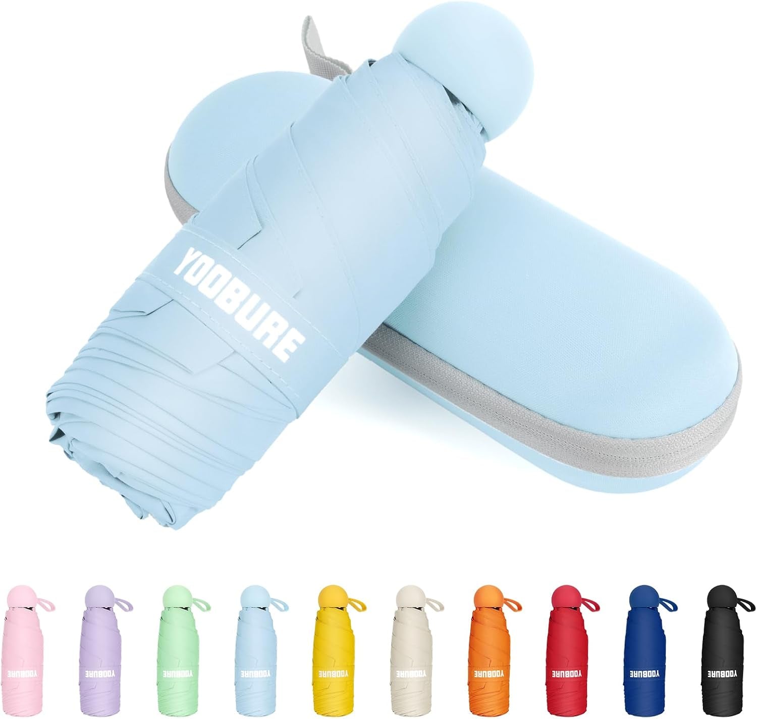 Yoobure Portable Compact Travel Umbrella - Mini Folding Umbrella for UV Protection and Rain, Ideal for Purses and Backpacks, Includes Case for Kids and Women