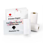 Phomemo T02 transparent thermal sticker printer paper rolls with packaging box