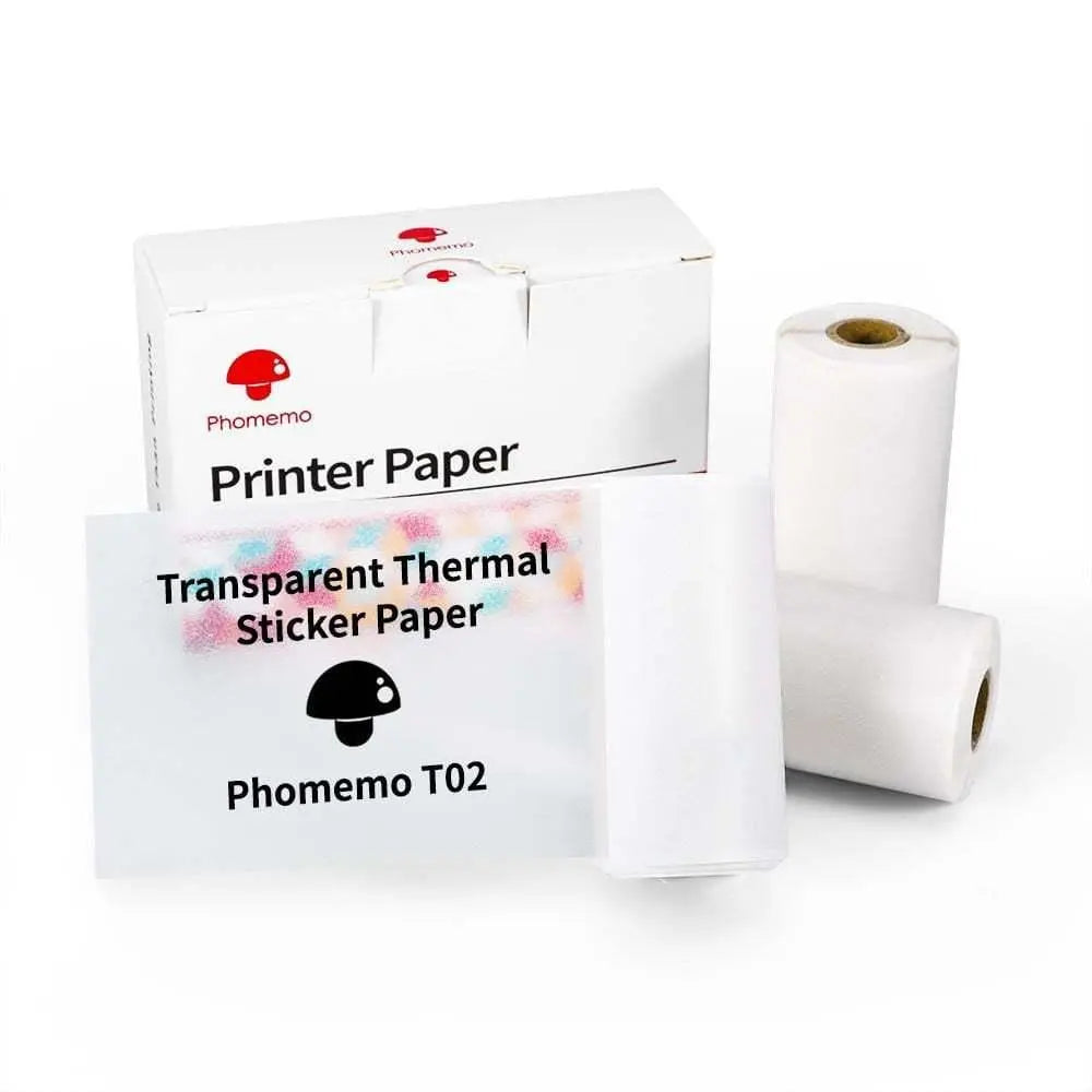 Phomemo T02 transparent thermal sticker paper rolls and printer paper box