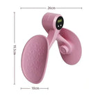 Pink pedal exerciser with digital display, showing dimensions 26cm x 19.5cm x 10cm