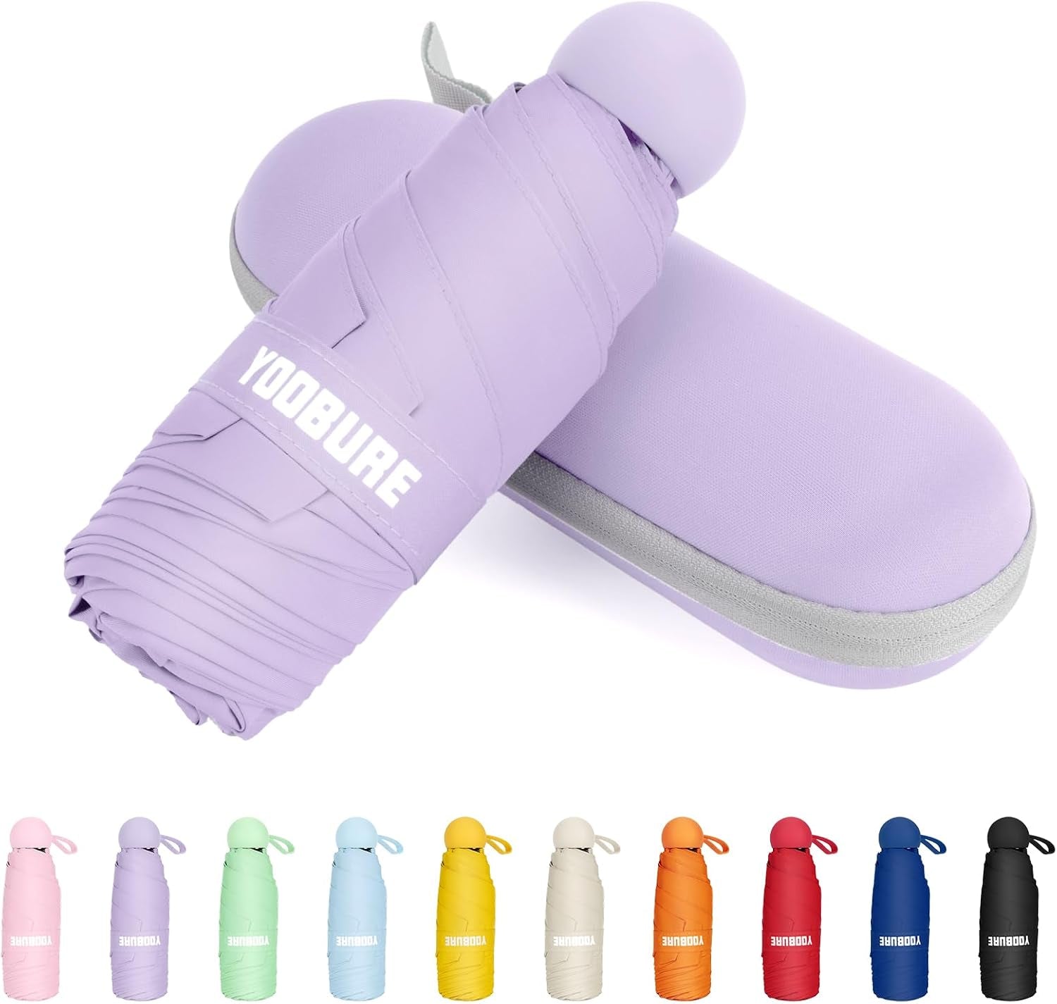 Yoobure Portable Compact Travel Umbrella - Mini Folding Umbrella for UV Protection and Rain, Ideal for Purses and Backpacks, Includes Case for Kids and Women