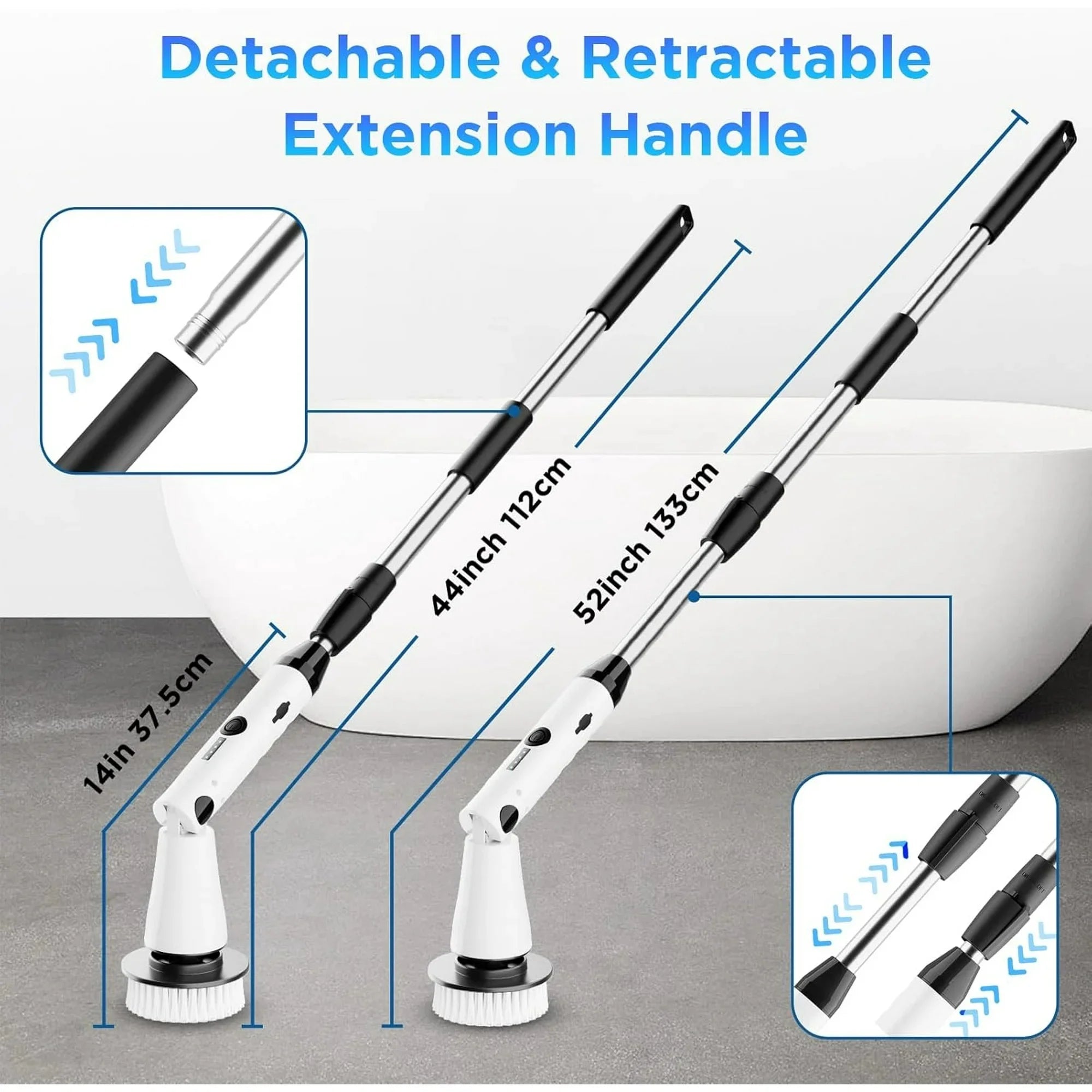 Electric Spin Scrubber with 3 Replaceable Brush Heads Adjustable Extension Arm