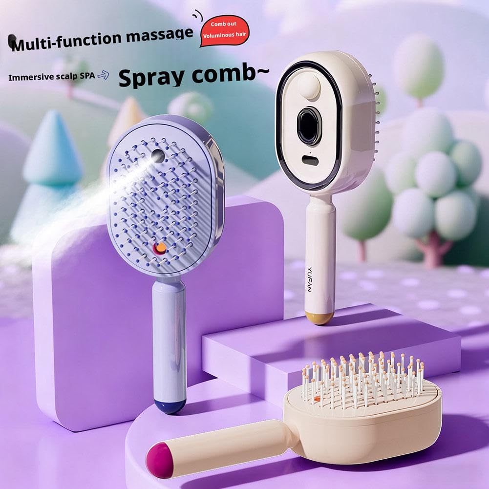 Revitalize Your Hair with the Electric Spray Air Cushion Massage Comb - 2-in-1 Misting Brush for Nourishing Care and Scalp Relaxation in Pink