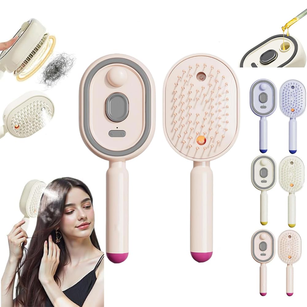 Revitalize Your Hair with the Electric Spray Air Cushion Massage Comb - 2-in-1 Misting Brush for Nourishing Care and Scalp Relaxation in Pink