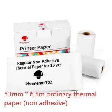 53mm x 6.5m non-adhesive thermal printer paper rolls for Phomemo T02
