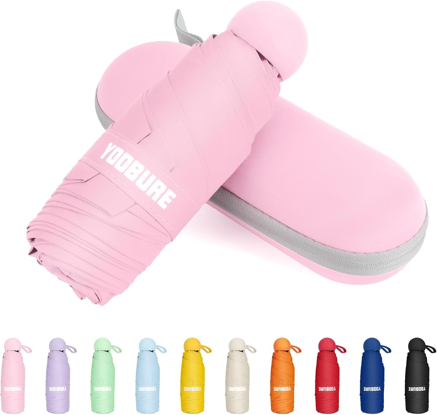 Yoobure Portable Compact Travel Umbrella - Mini Folding Umbrella for UV Protection and Rain, Ideal for Purses and Backpacks, Includes Case for Kids and Women