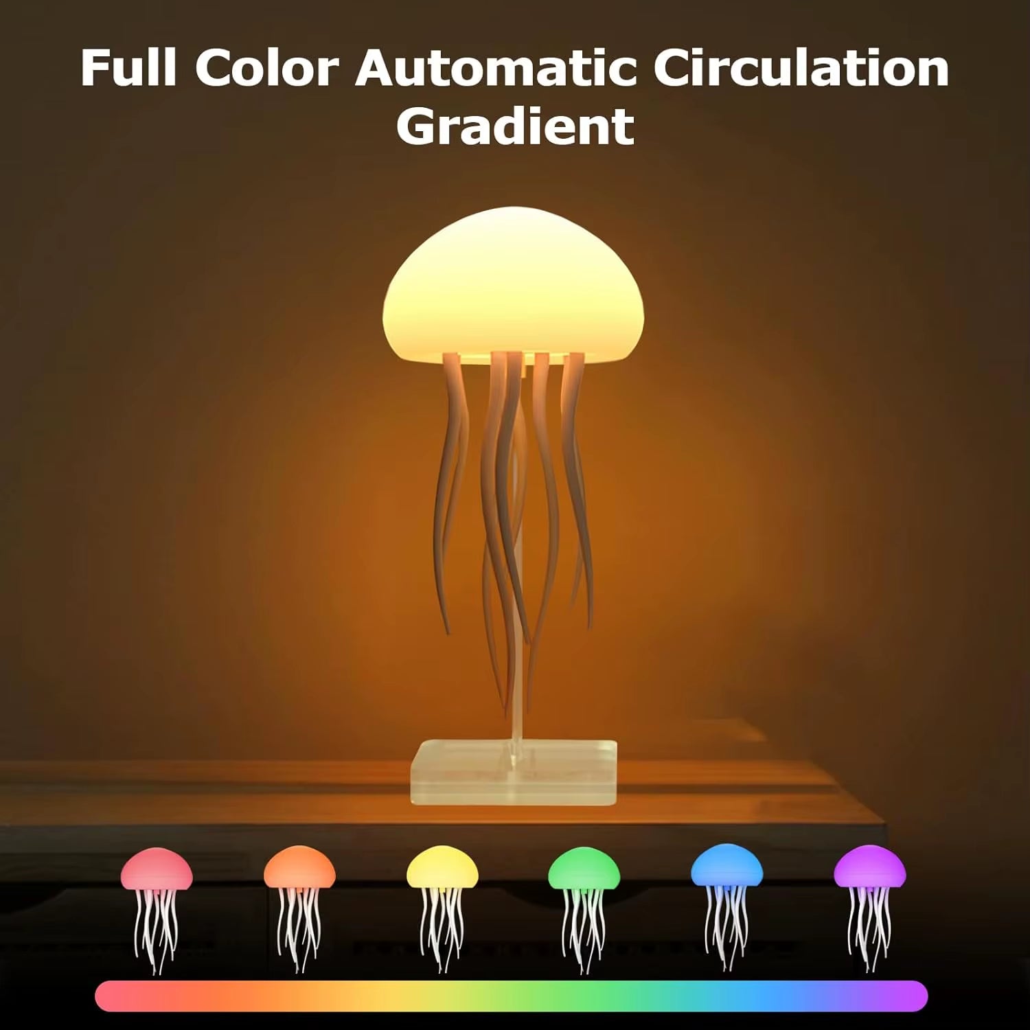 LED Voice Control Gradient Jellyfish Lamp, 360° Rotation Rechargeable Silent Cute Night Light with Dancing Legs for Bedrooms