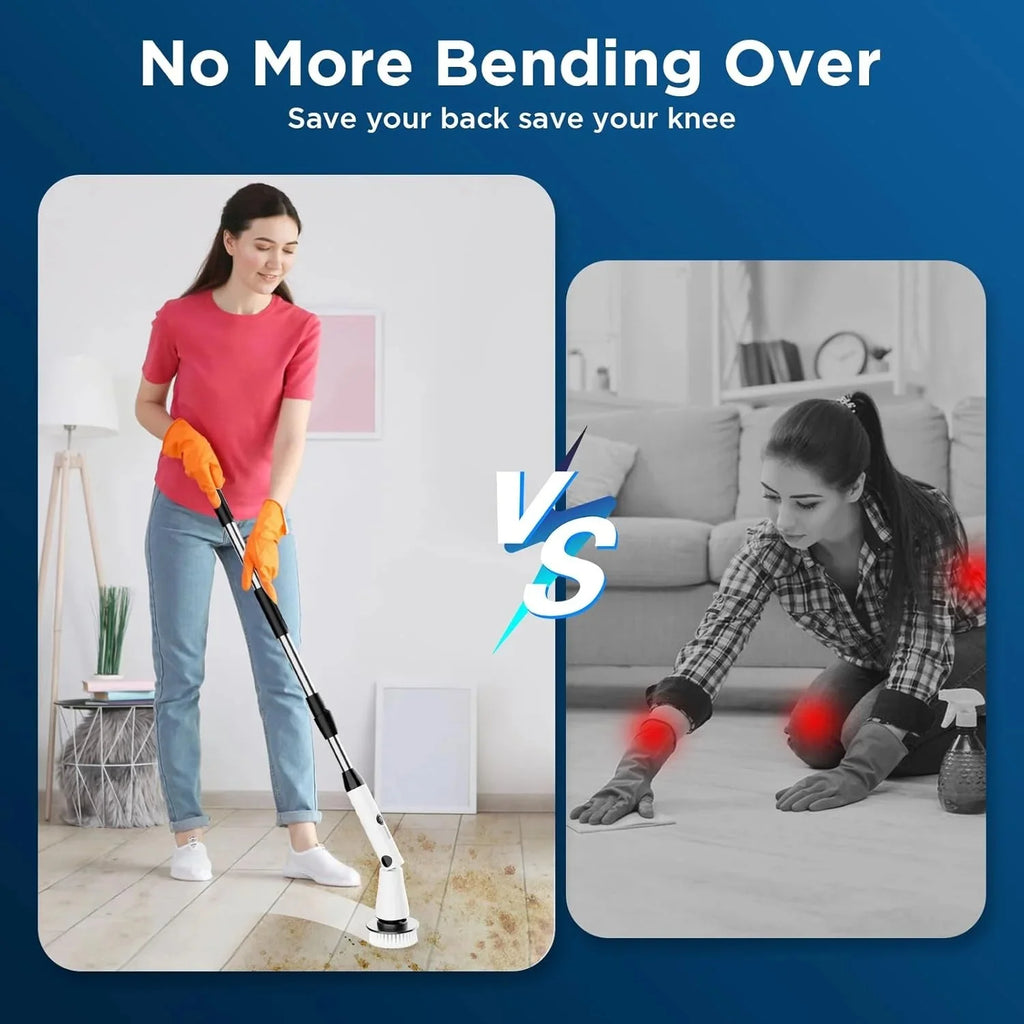 Electric Spin Scrubber with 3 Replaceable Brush Heads Adjustable Extension Arm