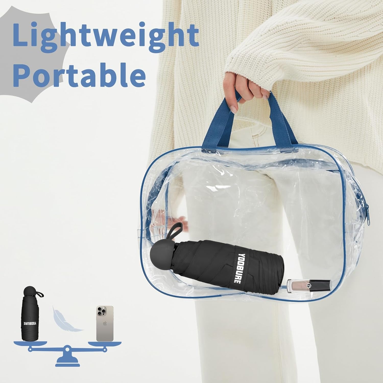 Yoobure Portable Compact Travel Umbrella - Mini Folding Umbrella for UV Protection and Rain, Ideal for Purses and Backpacks, Includes Case for Kids and Women