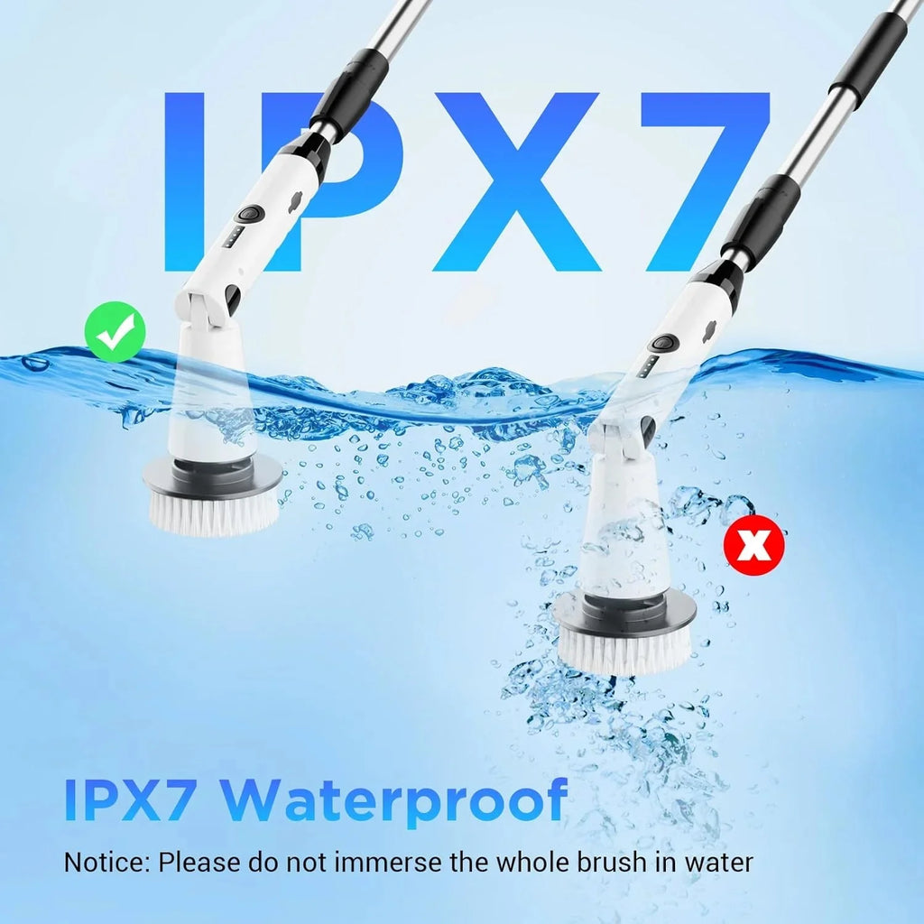 Electric Spin Scrubber with 3 Replaceable Brush Heads Adjustable Extension Arm