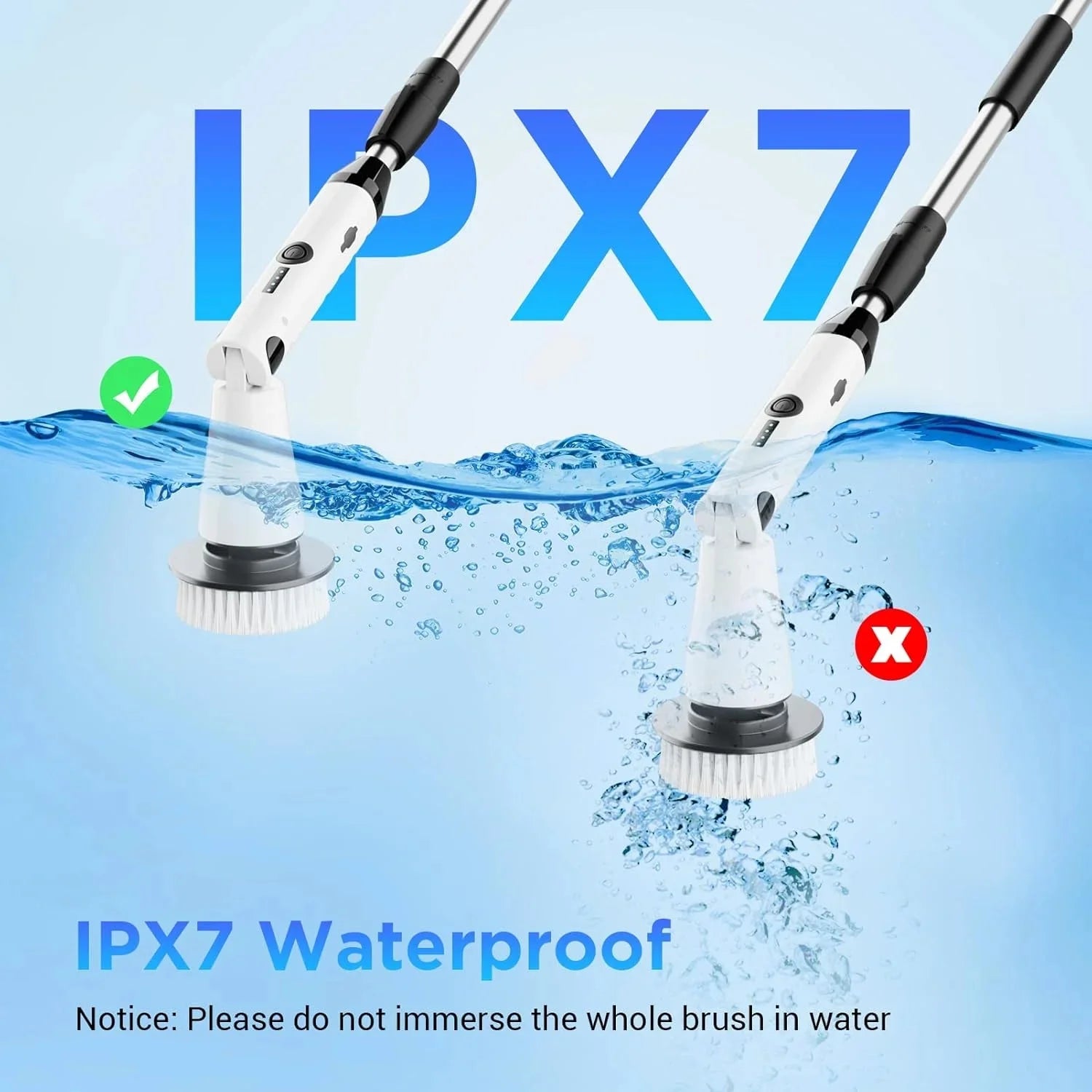 Electric Spin Scrubber with 3 Replaceable Brush Heads Adjustable Extension Arm