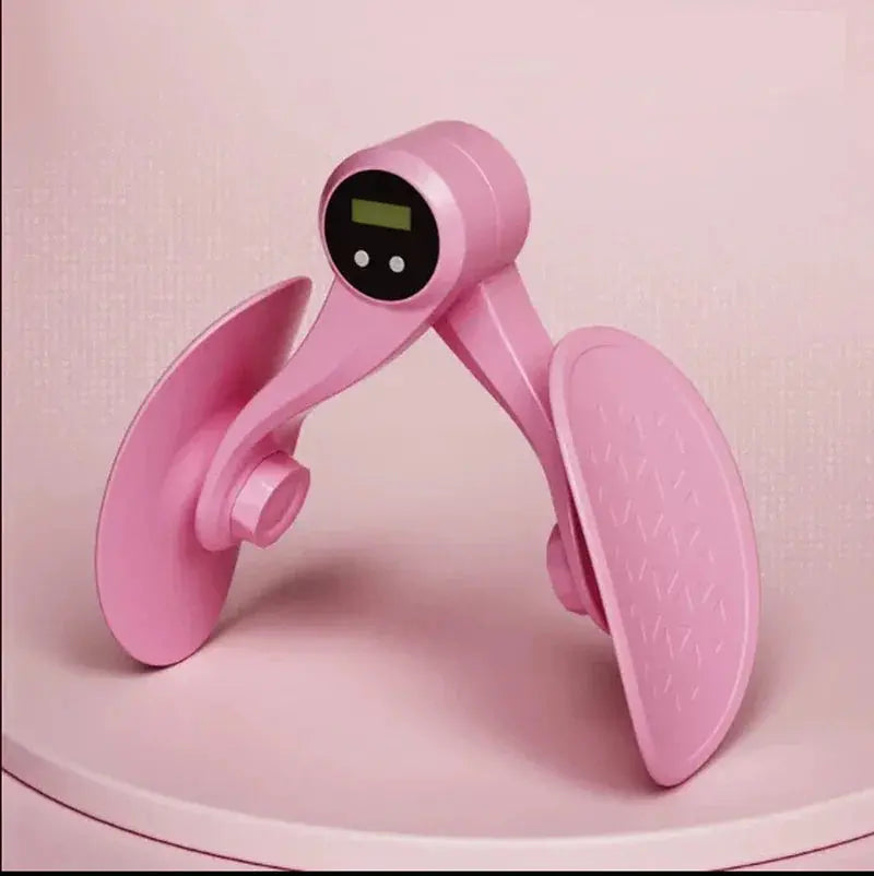 Pink thigh and hip trainer with digital display for home fitness exercise