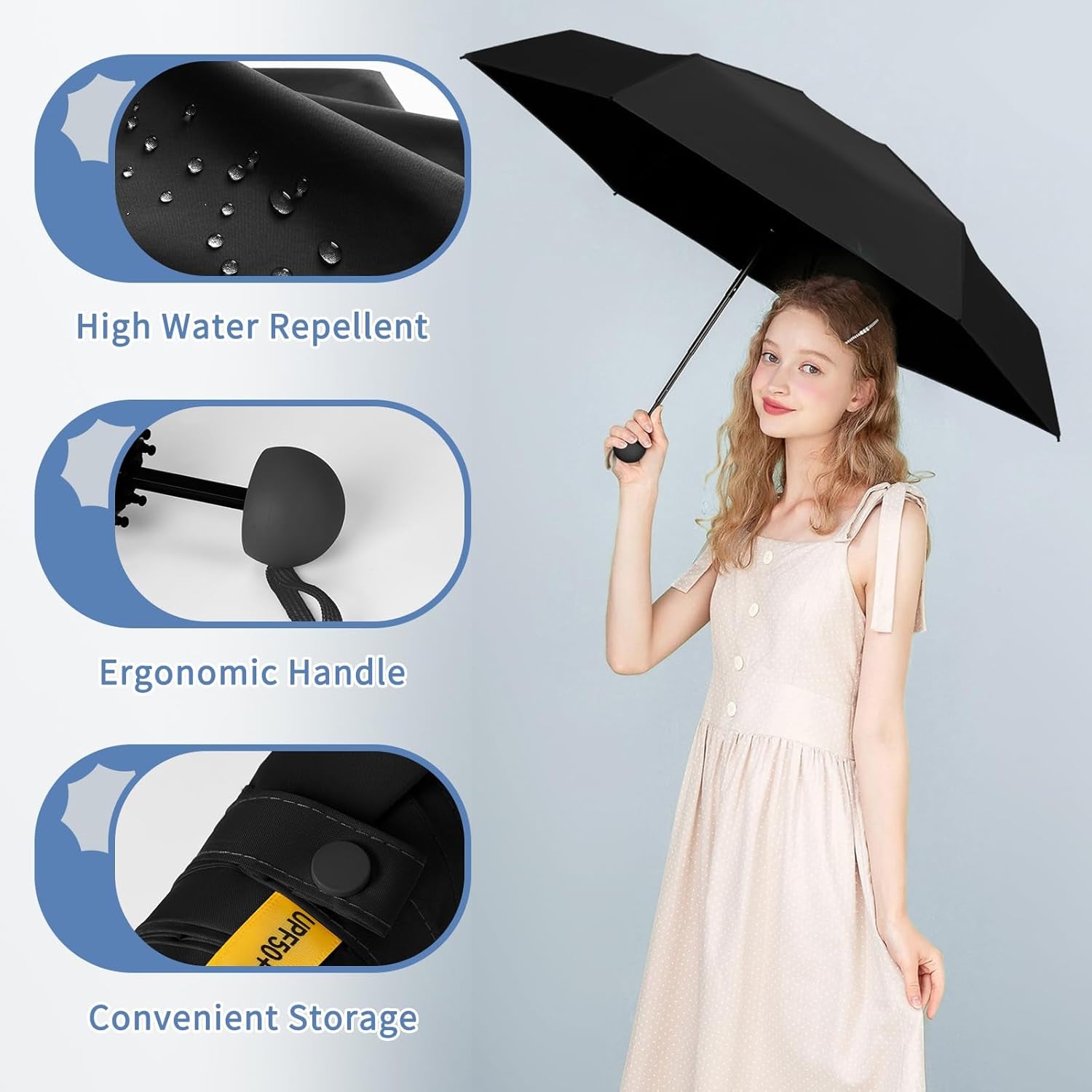 Yoobure Portable Compact Travel Umbrella - Mini Folding Umbrella for UV Protection and Rain, Ideal for Purses and Backpacks, Includes Case for Kids and Women