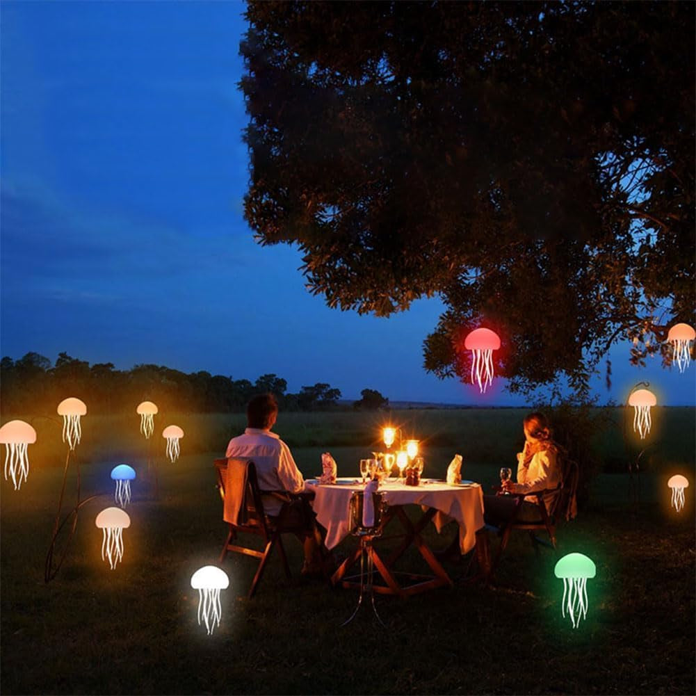 Voice-Controlled Jellyfish Lamp with RGB Gradient, Rechargeable Touch Sensor Table Lamp, Ideal for Christmas Gifts (Hanging + Base)