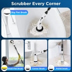Electric Spin Scrubber with 3 Replaceable Brush Heads Adjustable Extension Arm