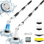 Electric Spin Scrubber with 3 Replaceable Brush Heads Adjustable Extension Arm