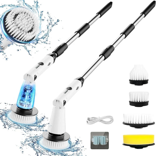 Electric Spin Scrubber with 3 Replaceable Brush Heads Adjustable Extension Arm