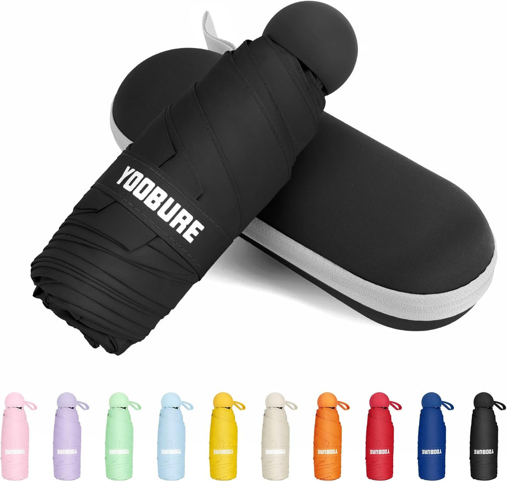 Yoobure Portable Compact Travel Umbrella - Mini Folding Umbrella for UV Protection and Rain, Ideal for Purses and Backpacks, Includes Case for Kids and Women