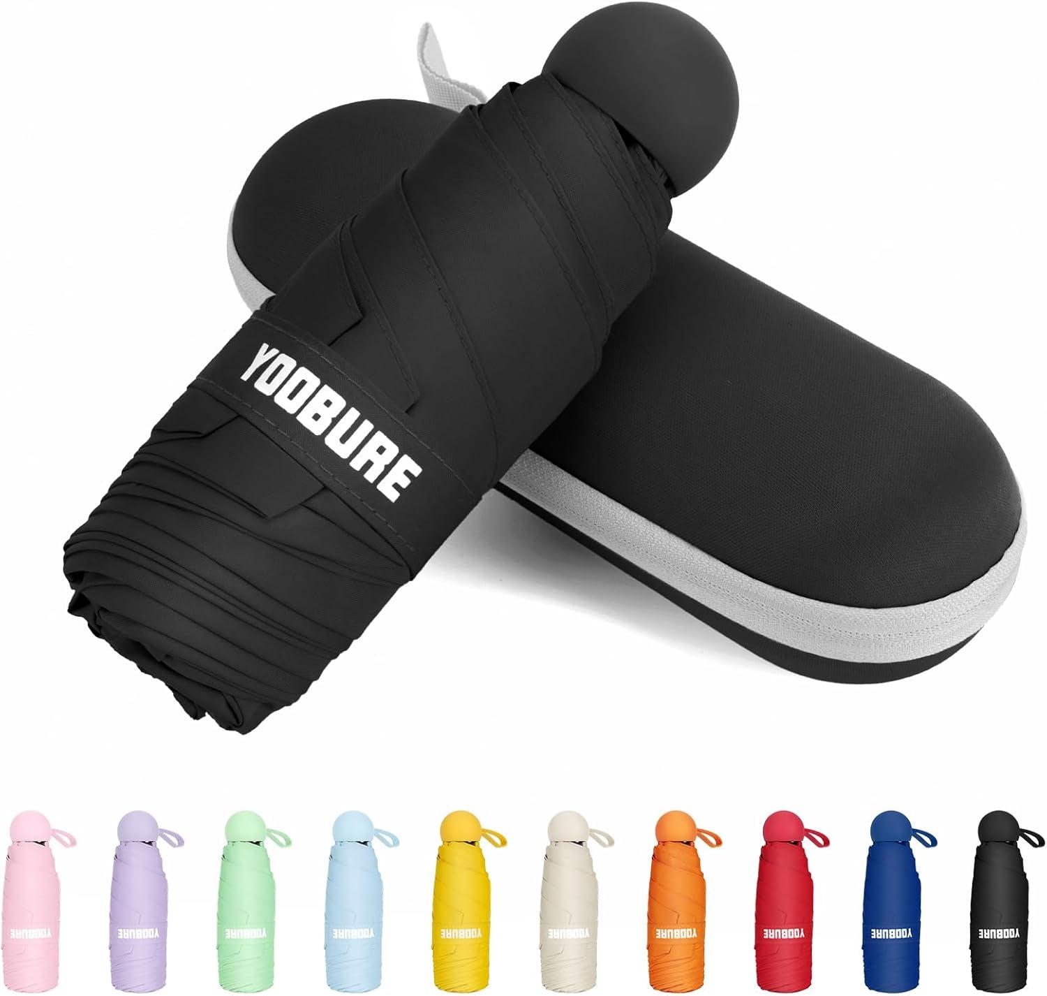 Yoobure Portable Compact Travel Umbrella - Mini Folding Umbrella for UV Protection and Rain, Ideal for Purses and Backpacks, Includes Case for Kids and Women