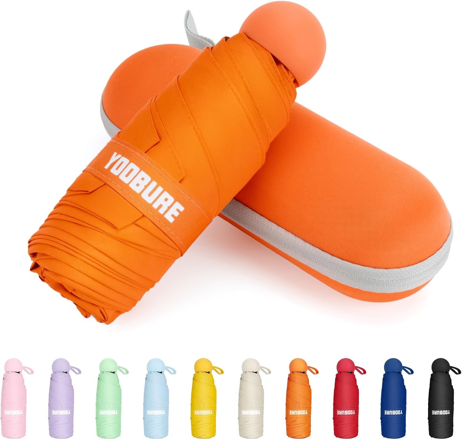 Yoobure Portable Compact Travel Umbrella - Mini Folding Umbrella for UV Protection and Rain, Ideal for Purses and Backpacks, Includes Case for Kids and Women