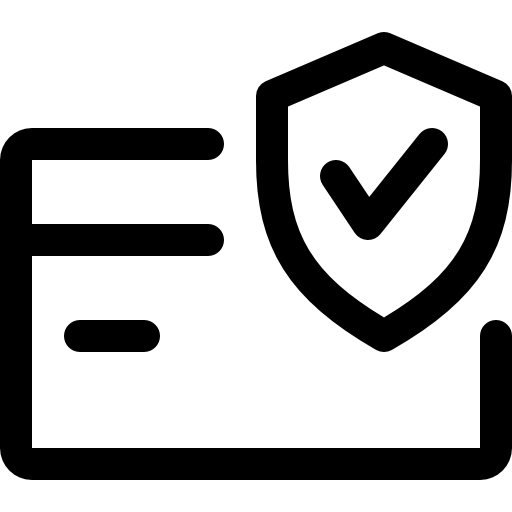 Credit card icon with shield and checkmark, secure payment symbol