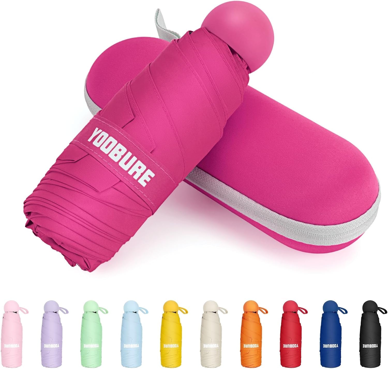 Yoobure Portable Compact Travel Umbrella - Mini Folding Umbrella for UV Protection and Rain, Ideal for Purses and Backpacks, Includes Case for Kids and Women