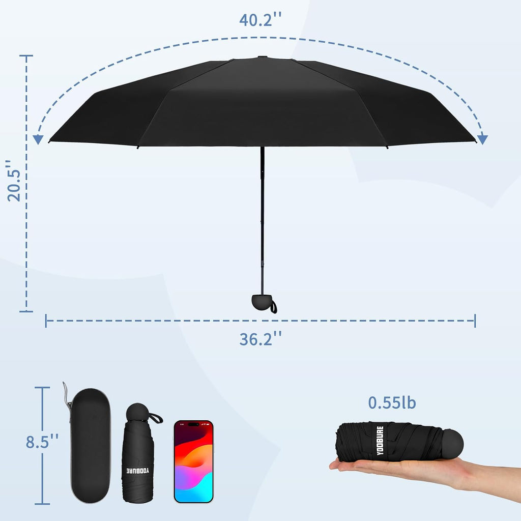 Yoobure Portable Compact Travel Umbrella - Mini Folding Umbrella for UV Protection and Rain, Ideal for Purses and Backpacks, Includes Case for Kids and Women