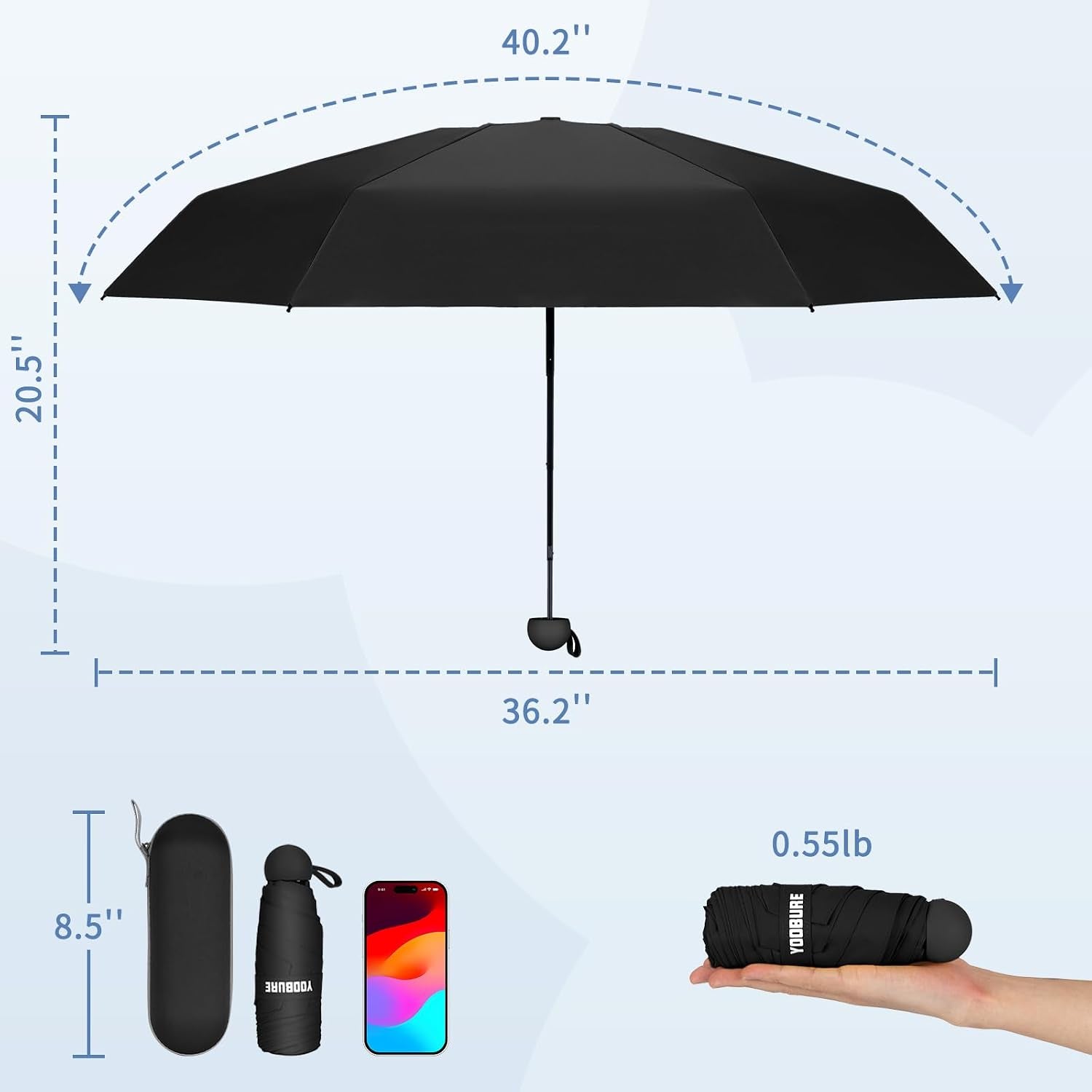 Yoobure Portable Compact Travel Umbrella - Mini Folding Umbrella for UV Protection and Rain, Ideal for Purses and Backpacks, Includes Case for Kids and Women
