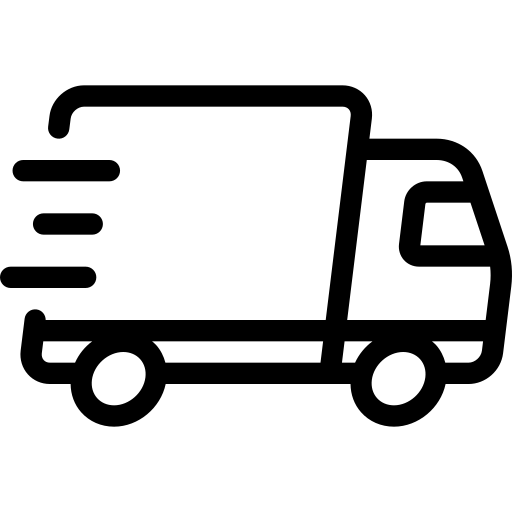 express delivery icon with fast-moving truck and package, black silhouette graphic