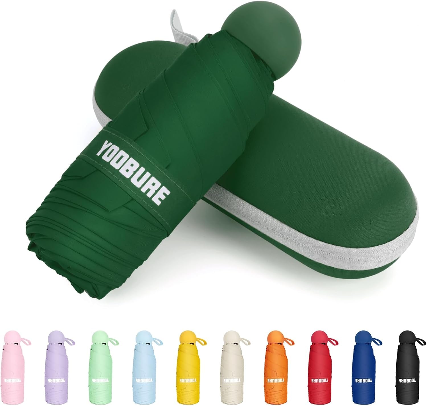 Yoobure Portable Compact Travel Umbrella - Mini Folding Umbrella for UV Protection and Rain, Ideal for Purses and Backpacks, Includes Case for Kids and Women
