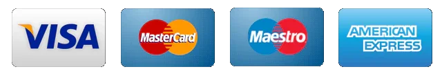 Visa, MasterCard, Maestro, and American Express payment method logos